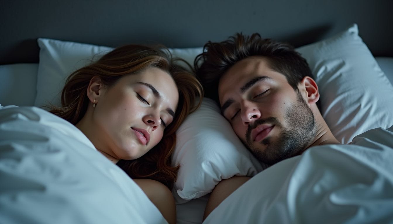 Una coppia dorme pacificamente in una camera da letto. Una coppia dorme pacificamente in una camera da letto.