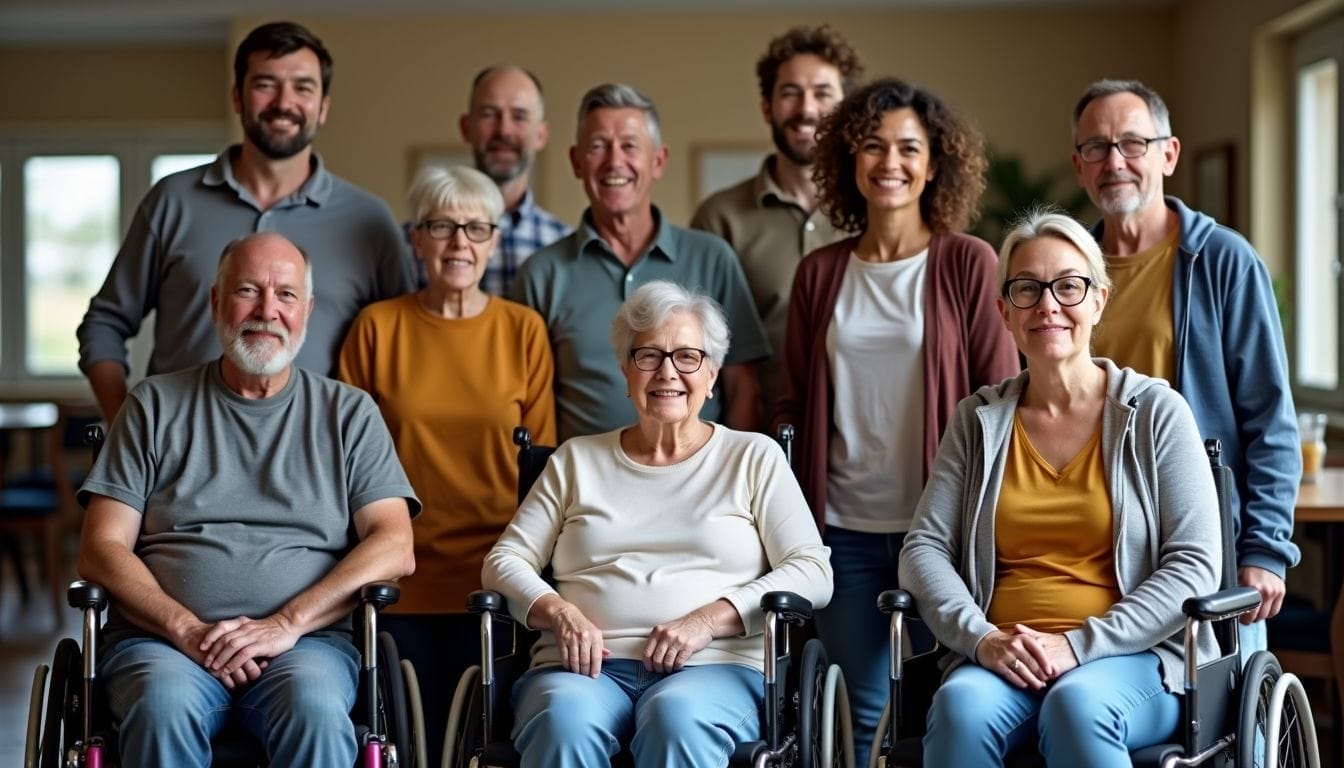 Un gruppo di individui con disabilità fisiche e sfide mentali si riunisce in un centro comunitario. Un gruppo di individui con disabilità fisiche e sfide mentali si riunisce in un centro comunitario.