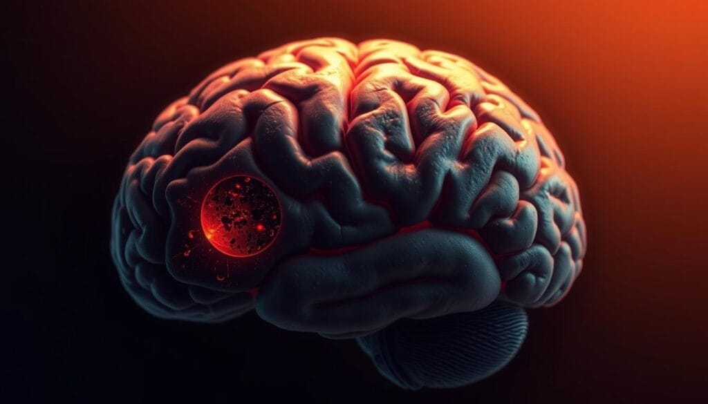 A detailed brain scan revealing early signs of Alzheimer's disease. The image shows a cross-section of the human brain with enhanced contrast, highlighting areas of amyloid plaque buildup and neurodegeneration. Soft, muted colors create a somber, introspective atmosphere. The scene is illuminated by warm, directional lighting that casts dramatic shadows, emphasizing the complexity and gravity of the condition. The overall composition conveys the importance of early detection and intervention, reflecting the need for proactive healthcare to address this debilitating neurodegenerative disorder. A detailed brain scan revealing early signs of Alzheimer's disease. The image shows a cross-section of the human brain with enhanced contrast, highlighting areas of amyloid plaque buildup and neurodegeneration. Soft, muted colors create a somber, introspective atmosphere. The scene is illuminated by warm, directional lighting that casts dramatic shadows, emphasizing the complexity and gravity of the condition. The overall composition conveys the importance of early detection and intervention, reflecting the need for proactive healthcare to address this debilitating neurodegenerative disorder.