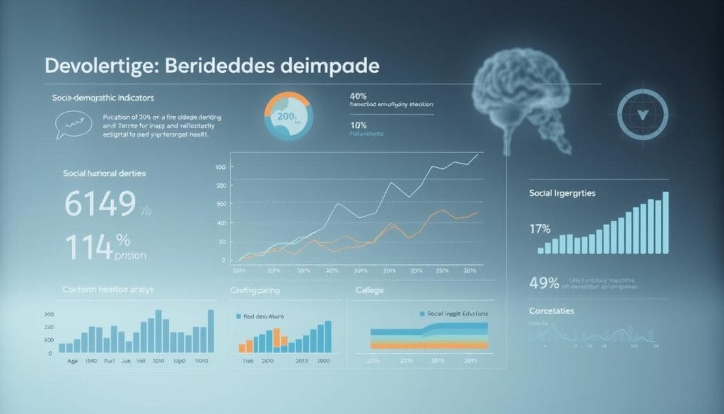 A detailed, data-driven visualization of socio-demographic indicators related to dementia. A sophisticated infographic with clean lines and a minimalist color palette, featuring a central graph or chart displaying key metrics such as age distribution, education levels, income, and geographic spread. The design should convey a sense of objective analysis and scientific rigor, with subtle visual cues alluding to the complex interplay between social factors and neurological health. Utilize a high-contrast, well-lit studio setup with a shallow depth of field to ensure the informational elements are the focal point. The overall aesthetic should be professional, informative, and conducive to inclusion in a scholarly article on the topic. A detailed, data-driven visualization of socio-demographic indicators related to dementia. A sophisticated infographic with clean lines and a minimalist color palette, featuring a central graph or chart displaying key metrics such as age distribution, education levels, income, and geographic spread. The design should convey a sense of objective analysis and scientific rigor, with subtle visual cues alluding to the complex interplay between social factors and neurological health. Utilize a high-contrast, well-lit studio setup with a shallow depth of field to ensure the informational elements are the focal point. The overall aesthetic should be professional, informative, and conducive to inclusion in a scholarly article on the topic.