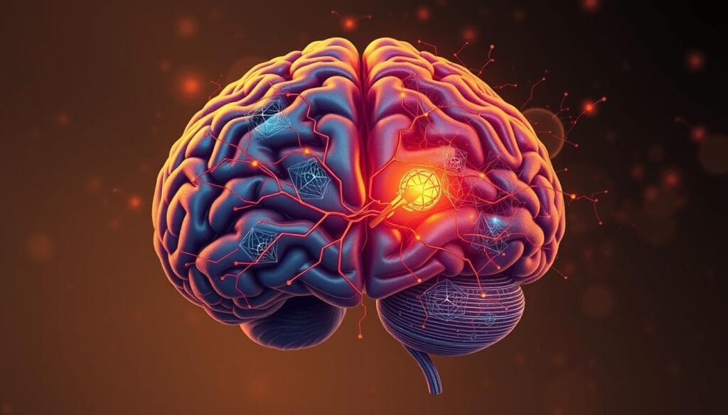 A detailed illustration of the "HEALS" hypothesis, depicting the interconnectedness of the brain's hemispheres. A vibrant, three-dimensional spatial representation showcasing the intricate dance of neural pathways, with a focus on the integration and coordination between the left and right sides of the cerebrum. The image should convey a sense of dynamism and holistic understanding, with a warm, earthy color palette and soft, directional lighting that emphasizes the depth and complexity of the subject matter. The composition should strike a balance between scientific precision and artistic expression, inviting the viewer to explore the nuanced relationship between psychedelics, brain plasticity, and hemispheric lateralization. A detailed illustration of the "HEALS" hypothesis, depicting the interconnectedness of the brain's hemispheres. A vibrant, three-dimensional spatial representation showcasing the intricate dance of neural pathways, with a focus on the integration and coordination between the left and right sides of the cerebrum. The image should convey a sense of dynamism and holistic understanding, with a warm, earthy color palette and soft, directional lighting that emphasizes the depth and complexity of the subject matter. The composition should strike a balance between scientific precision and artistic expression, inviting the viewer to explore the nuanced relationship between psychedelics, brain plasticity, and hemispheric lateralization.