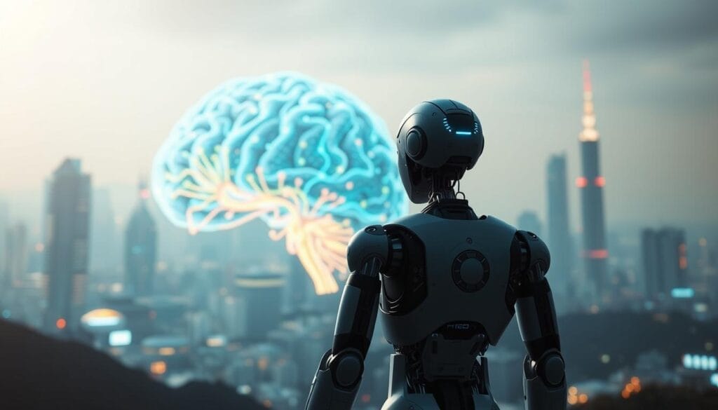 A stunning, cinematic scene of Artificial Intelligence intertwined with the complexities of Multiple Sclerosis. In the foreground, a lifelike android figure stands in contemplation, its circuits and algorithms subtly integrated with the synaptic connections of the human brain. The middle ground reveals a vibrant, three-dimensional visualization of neurological data, pulsing with the rhythms of the disease. In the background, a luminous, futuristic cityscape rises, symbolizing the promise of advanced technology to unlock new frontiers in medical research and patient care. Soft, dramatic lighting casts an air of thoughtful introspection, while the composition conveys a sense of symbiosis and hope for the future of AI and Multiple Sclerosis. A stunning, cinematic scene of Artificial Intelligence intertwined with the complexities of Multiple Sclerosis. In the foreground, a lifelike android figure stands in contemplation, its circuits and algorithms subtly integrated with the synaptic connections of the human brain. The middle ground reveals a vibrant, three-dimensional visualization of neurological data, pulsing with the rhythms of the disease. In the background, a luminous, futuristic cityscape rises, symbolizing the promise of advanced technology to unlock new frontiers in medical research and patient care. Soft, dramatic lighting casts an air of thoughtful introspection, while the composition conveys a sense of symbiosis and hope for the future of AI and Multiple Sclerosis.