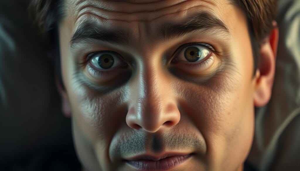 A close-up portrait of a person with distinctive facial features, conveying a sense of alertness and energy. The subject's eyes are wide open, with a focused, penetrating gaze. The lighting is soft and diffused, highlighting the contours of the face and creating a warm, natural feel. The background is blurred, putting the emphasis on the subject's face and expression. The overall mood is one of introspection and inner drive, reflecting the unique genetic makeup of a "natural short sleeper." A close-up portrait of a person with distinctive facial features, conveying a sense of alertness and energy. The subject's eyes are wide open, with a focused, penetrating gaze. The lighting is soft and diffused, highlighting the contours of the face and creating a warm, natural feel. The background is blurred, putting the emphasis on the subject's face and expression. The overall mood is one of introspection and inner drive, reflecting the unique genetic makeup of a "natural short sleeper."