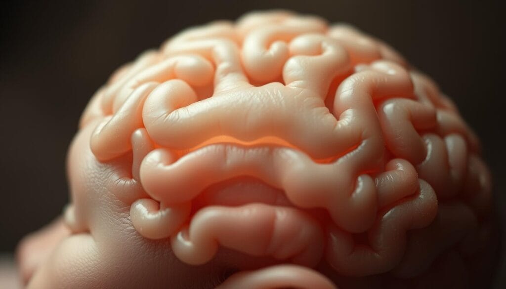 A serene, close-up view of an infant's brain development, captured with a macro lens and soft, diffuse lighting. The delicate, intricate folds of the cerebral cortex unfold, revealing the dynamic neural pathways and synaptic connections that are the foundation of cognitive, emotional, and behavioral growth. The image conveys a sense of wonder and the profound impact that maternal stress can have on this fragile, yet extraordinary process. The muted, earthy tones and gentle textures create a contemplative, almost meditative atmosphere, emphasizing the gravity and importance of this critical stage of human development. A serene, close-up view of an infant's brain development, captured with a macro lens and soft, diffuse lighting. The delicate, intricate folds of the cerebral cortex unfold, revealing the dynamic neural pathways and synaptic connections that are the foundation of cognitive, emotional, and behavioral growth. The image conveys a sense of wonder and the profound impact that maternal stress can have on this fragile, yet extraordinary process. The muted, earthy tones and gentle textures create a contemplative, almost meditative atmosphere, emphasizing the gravity and importance of this critical stage of human development.